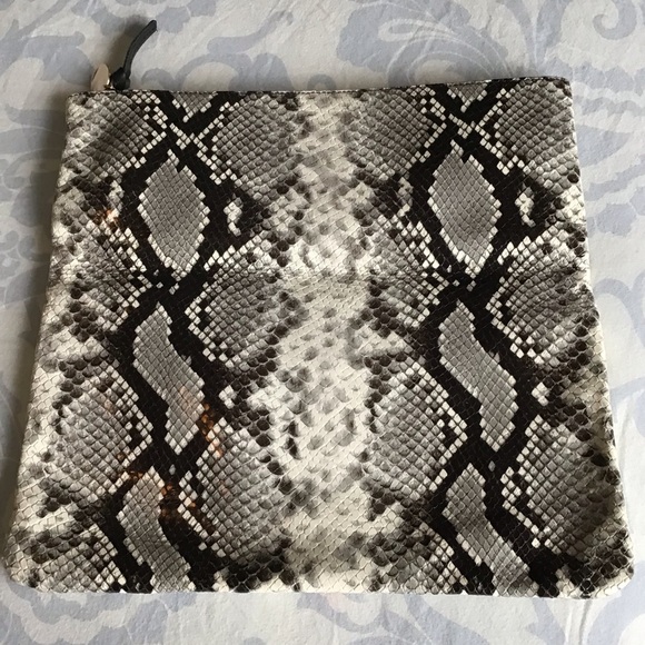 Clare V. Los Angeles Leather Foldover Python, Black & Poppy Clutch - Picture 6 of 12